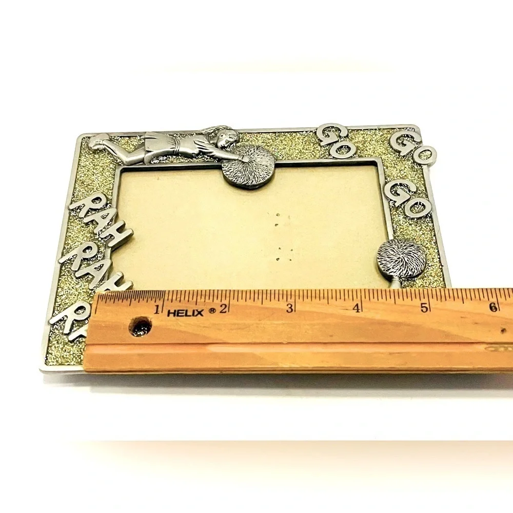Cheerleader Picture Frame 3.25 x 4.5” Photo Pewter like Metal Gold Sparkle